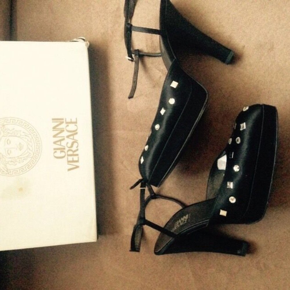 Authentic Versace Black Satin Platform Sandals 38 - image 6